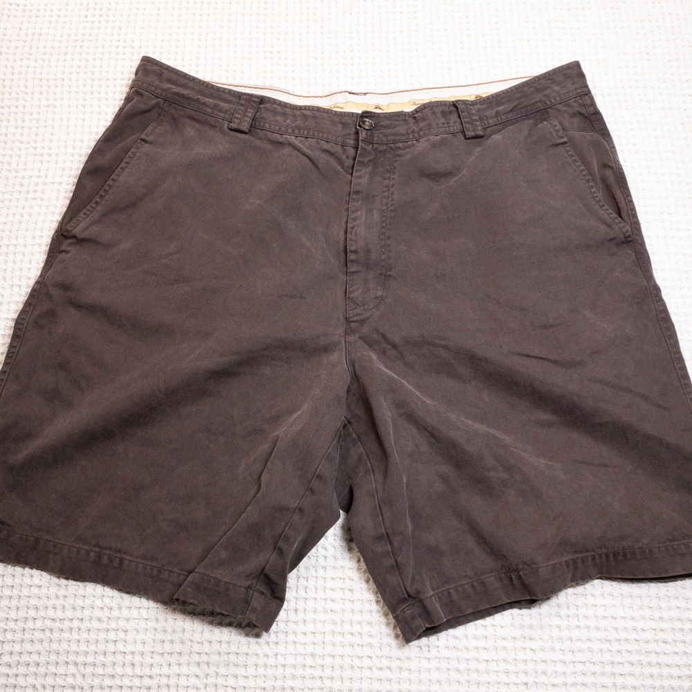 Tommy Bahama Mens 38 Brown Tencel Cotton Blend Flat Front Chino Shorts Tropical